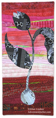 Dancing with Joy, an art quilt by Ellen Lindner.  Class sample for "Grow with the Flow."  AdventureQuilter.com