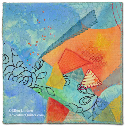 God Bless You, a fabric collage by Ellen Lindner. AdventureQuilter.com