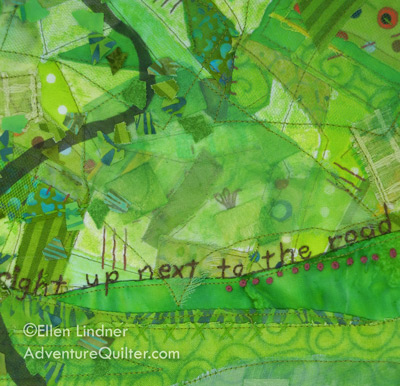 Quiet Dappled Light, detail - an art quilt by Ellen Lindner, AdventureQuilter.com