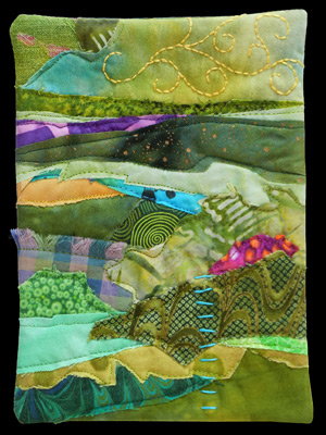 Image - green abstract fabric collage with fucshia accent