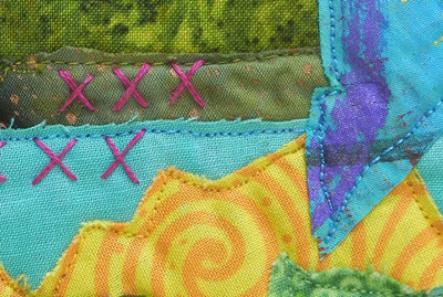 Image - hand stitching on collaged fabrics