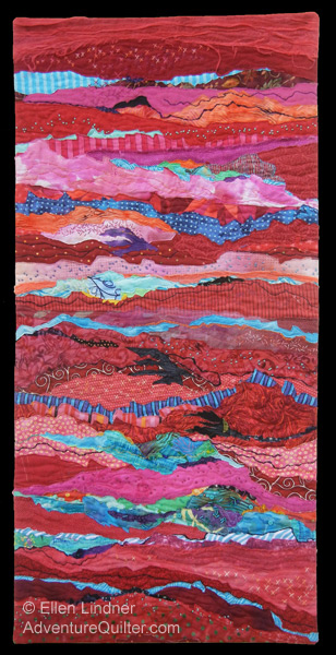 Red Strata, an art quilt by Ellen Lindner, AdventureQuilter.com - fabric wall hanging