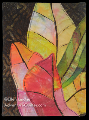 Croton Leaves 2, an art quilt by Ellen Lindner, AdventureQuilter.com
