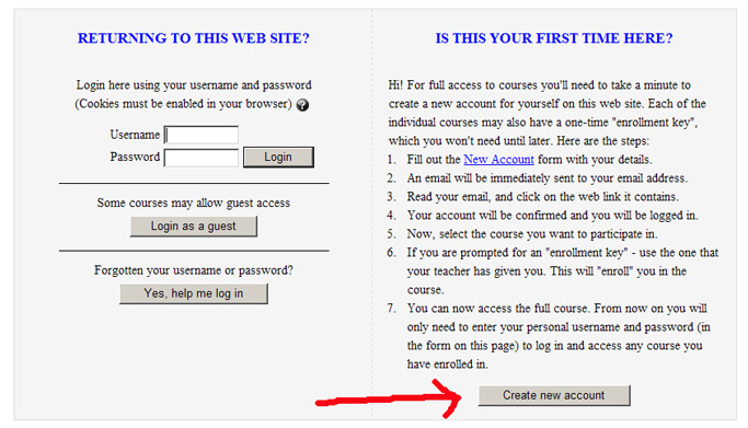 Screenshot showing how to create an account