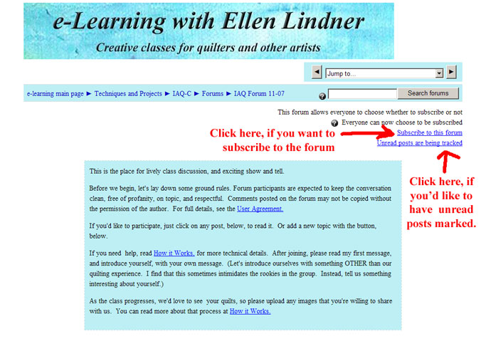 Screenshot showing how to subscribe to a forum.