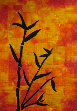 Image - orange background with black bamboo applique. Oriental Sunset