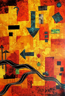 The Road Less Traveled, an art quilt by Anita Way.  Made in a class taught by Ellen Lindner, AdventureQuilter.com