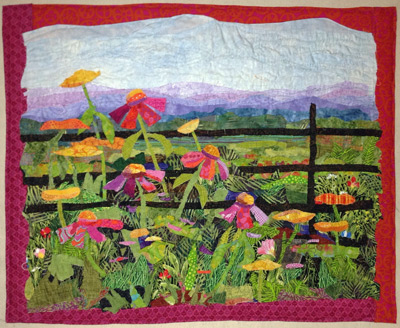 Georgie's Garden, by Susan Cornell.  Made in an online class with Ellen Lindner.  AdventureQuilter.com