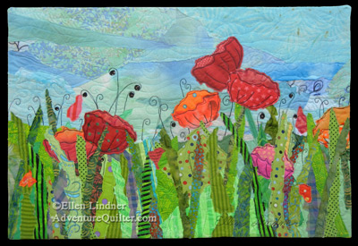 Garden Party, an art quilt by Ellen Lindner, AdventureQuilter.com